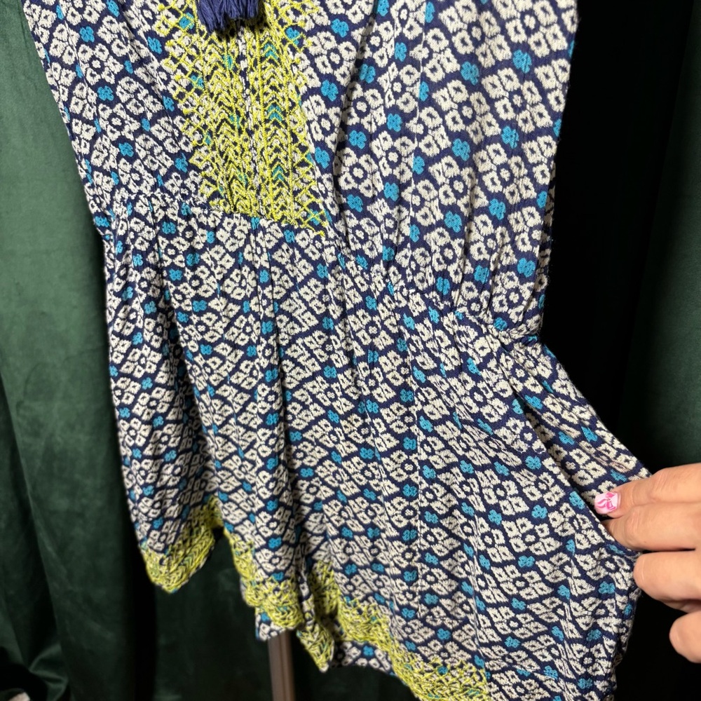 Anthropologie Lilka Blue and Yellow Patterned Short-Sleeve Romper XS - Picture 5 of 11